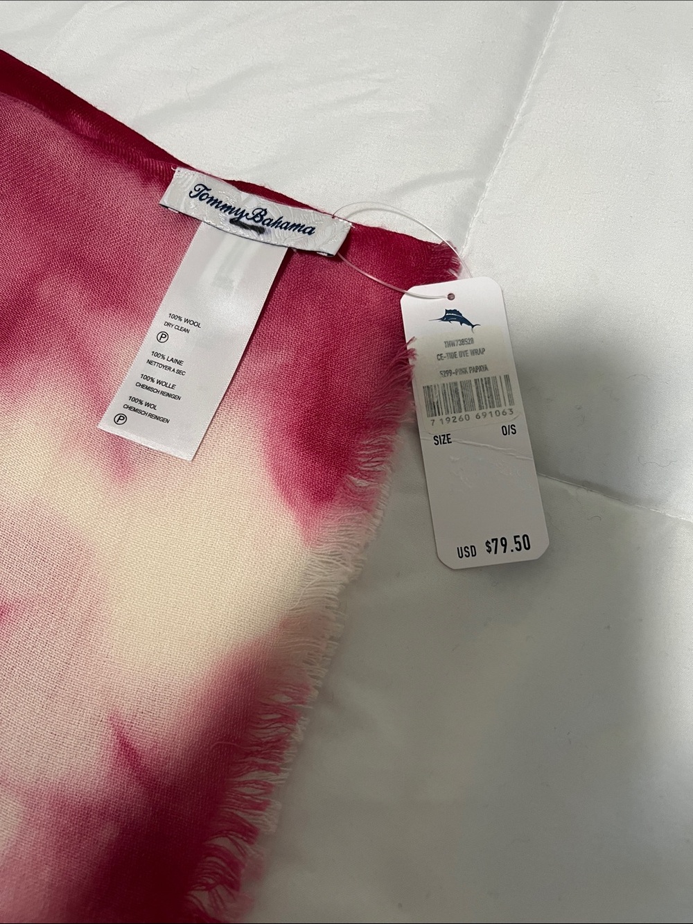 Tommy Bahama Pink and White Tie-Dye Swim Sarong Wrap %100 wool - Picture 11 of 11